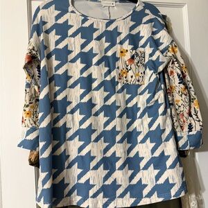 Blue and White Patterned Women's Top